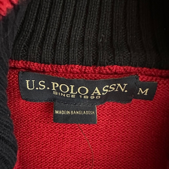 NWT U.S. Polo Assn. Womens Red Sweater Ski Sweater 1/4 Zipper Size Medium - Picture 2 of 13